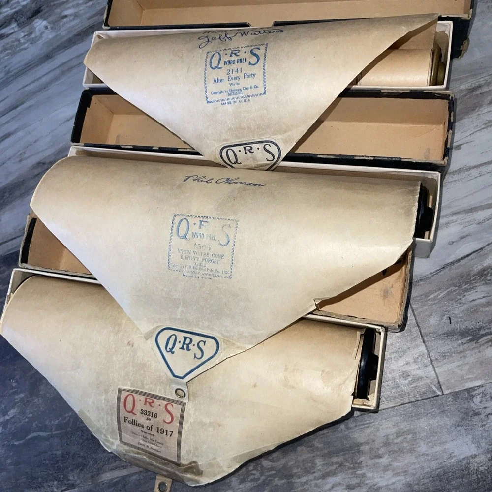 Antique QRS Player Piano Word Rolls Lot of 22 All Original Boxes Labeled As Is